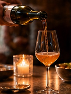 Wine being poured beside a candle