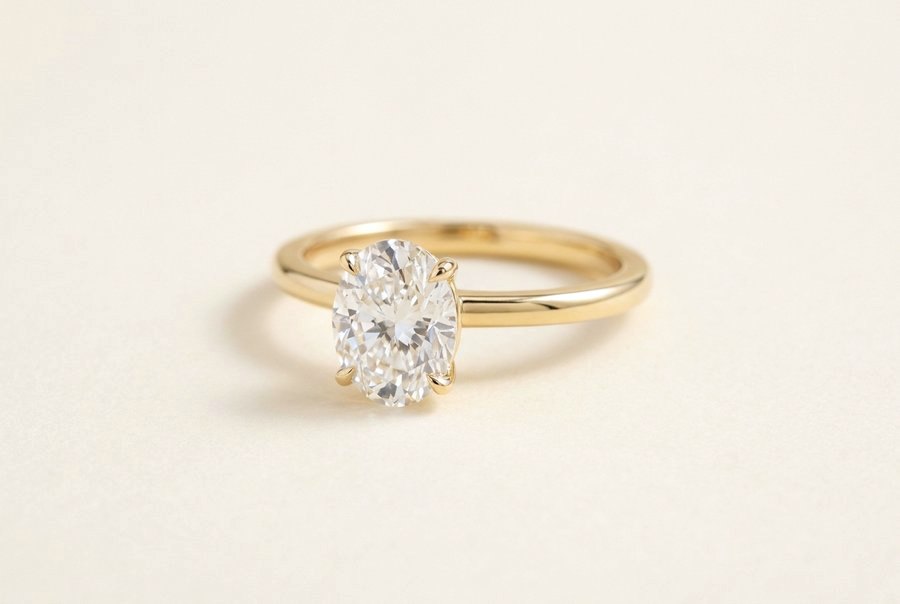 Oval diamond solitaire ring in yellow gold