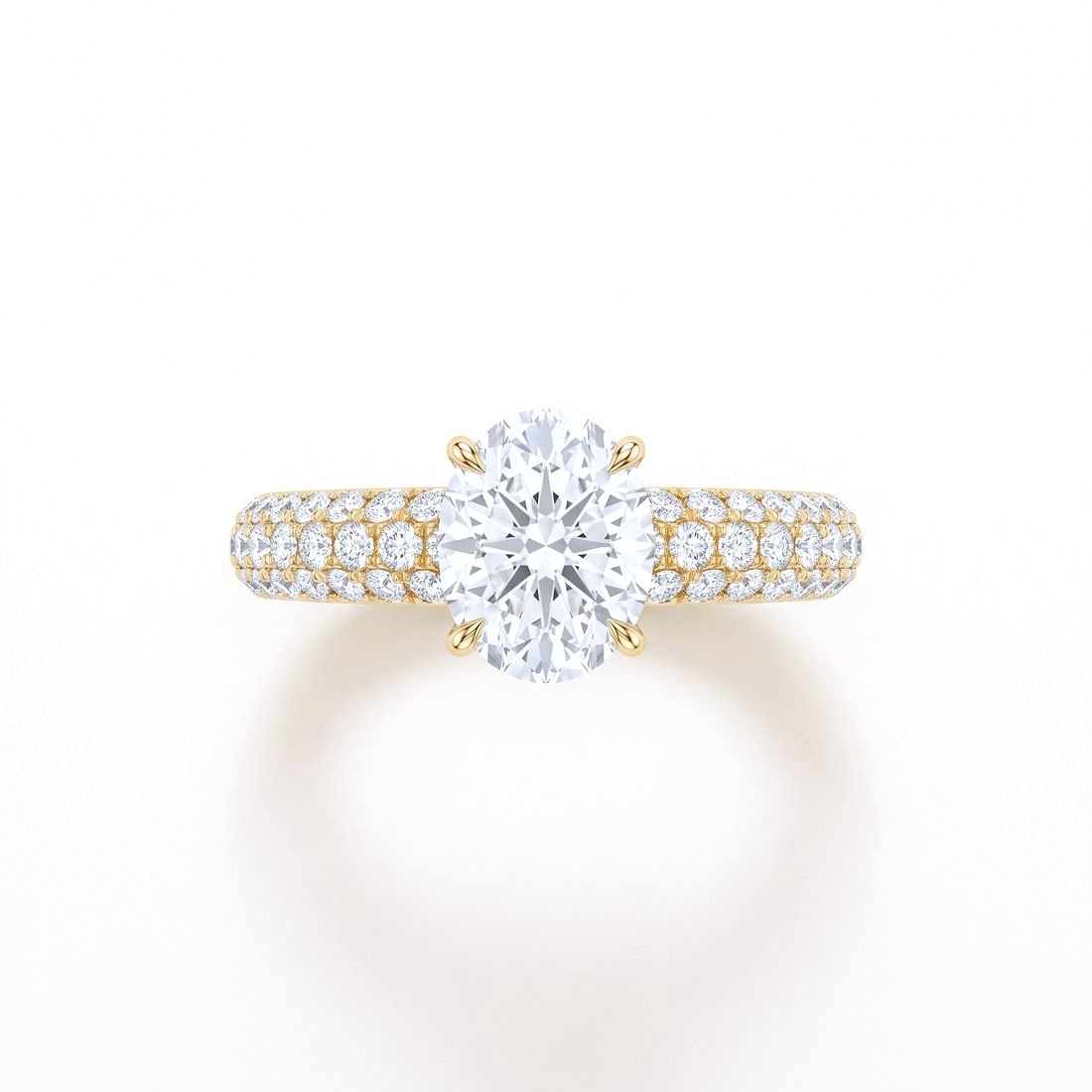 Your ring: Oval, 2.50 ct, Hidden Halo Pavé, 18K Yellow Gold