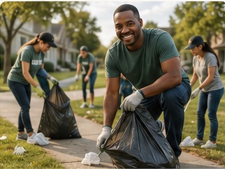 Volunteers collecting litter in a neighbourhood