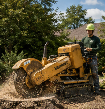A stump grinder clearing a tree stump