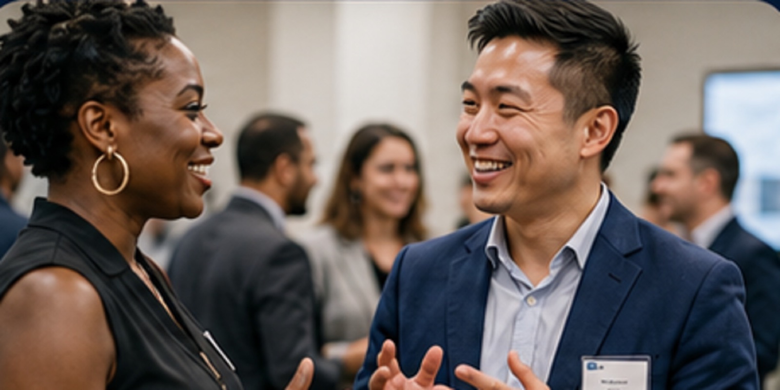 Two members in conversation at a mixer