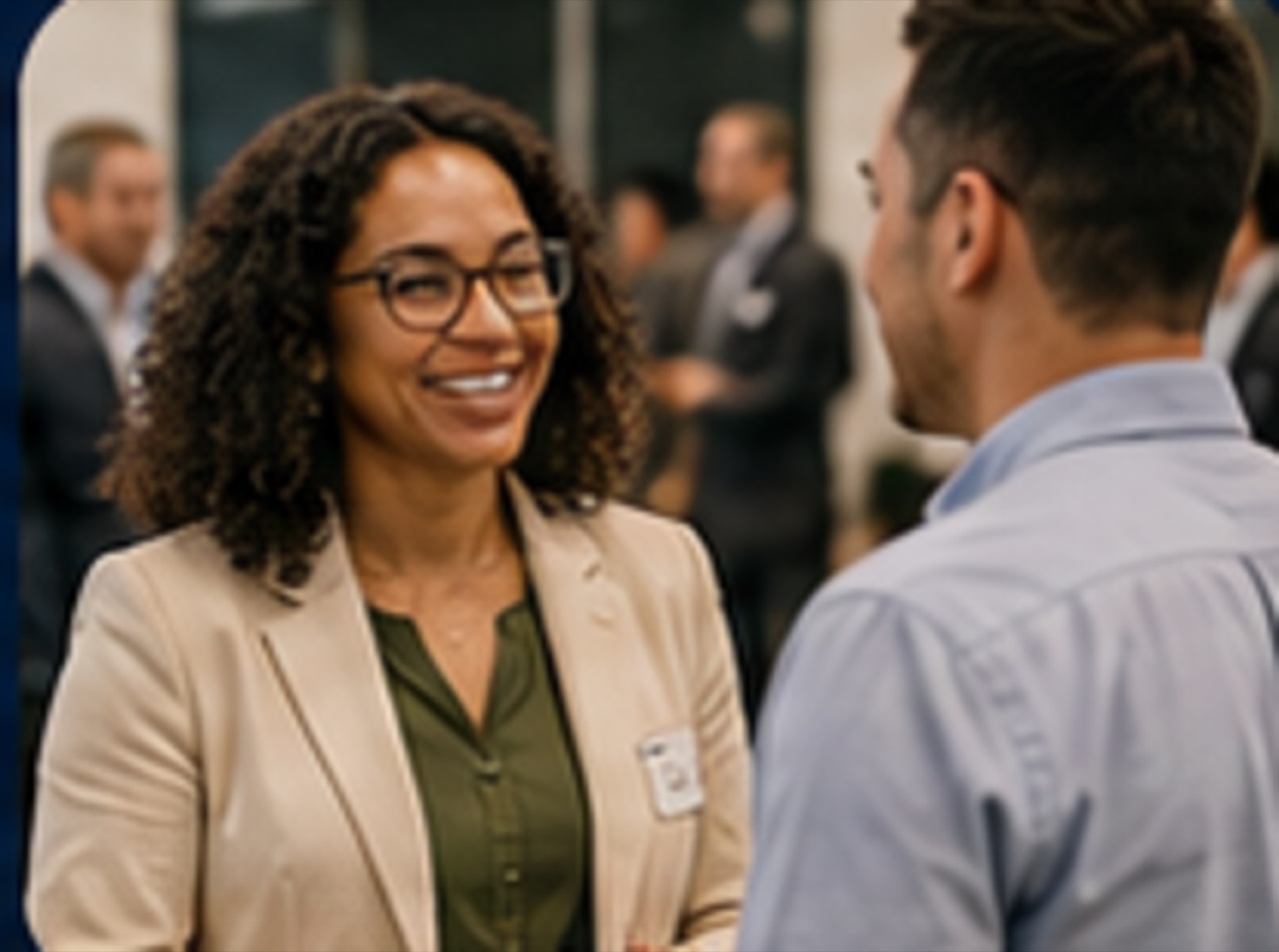 A conversation between two attendees