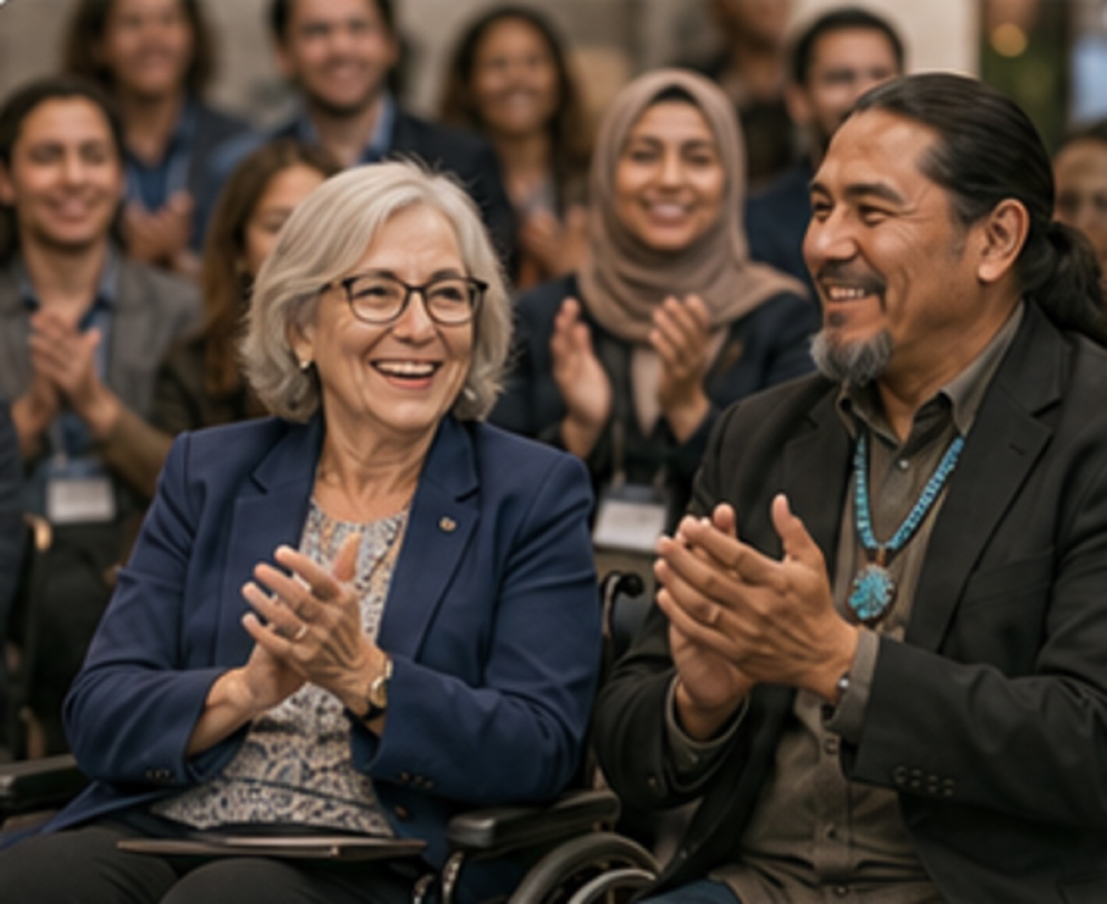 The room applauding a community win