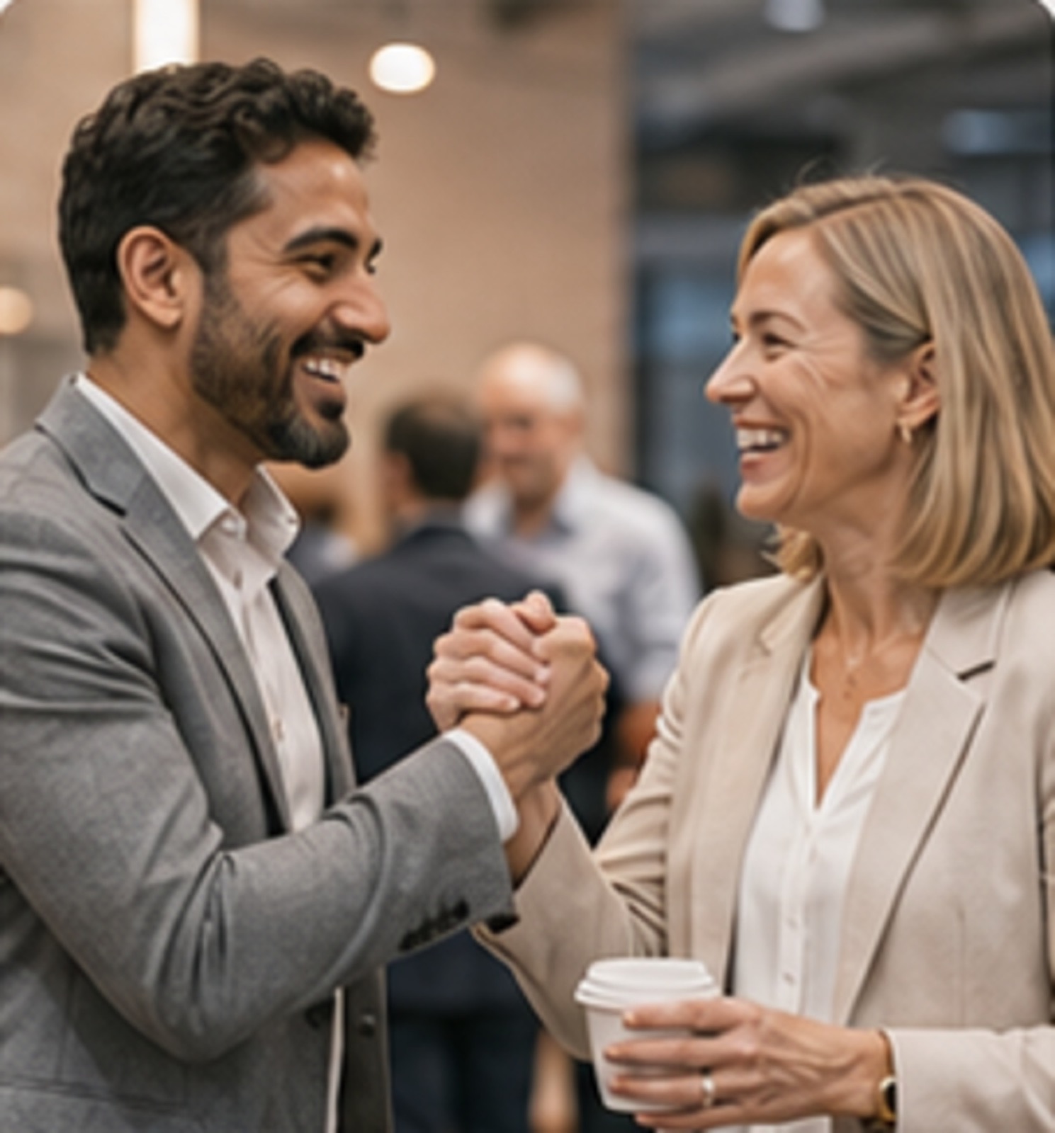 Two members celebrating a new partnership