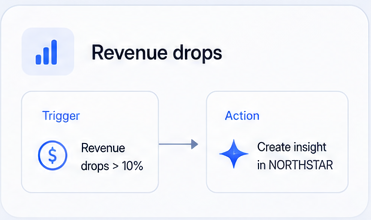 Workflow: when revenue drops over 10%, create an insight in Northstar