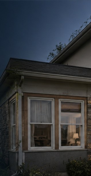 A home before and after new windows, before